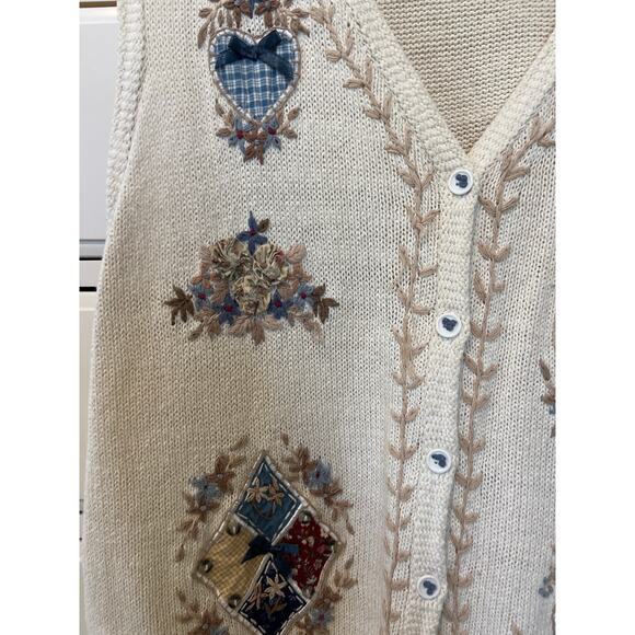 Beldoch Popper Vintage Women's Knit Sweater Vest Embroidered Size 2XL Cottage - Picture 2 of 7
